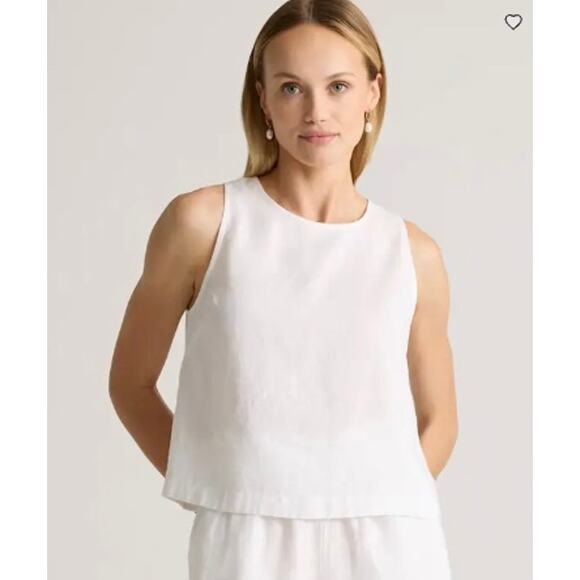 Quince Women's 100% European Linen Cropped Button Back Tank White Sz XL # - Picture 1 of 6